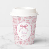 Gobelets En Papier Coquette Toile rose Bow 1er anniversaire fille (Recto)