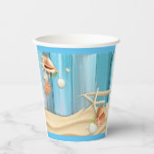 Gobelets En Papier Coquillages Sur Sable (Recto)