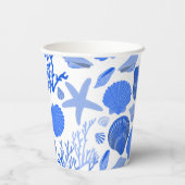 Gobelets En Papier Coquilles Bleues et Motif de Corail Plage Personna (Verso)