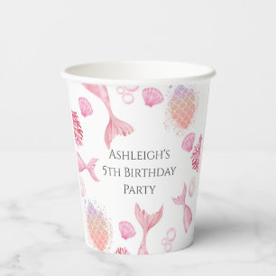 Gobelets En Papier Coral rose Sirène Thème Anniversaire