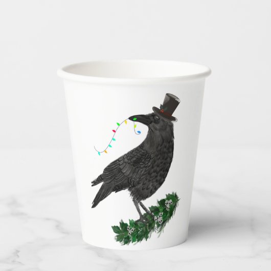 Gobelets En Papier Corbeau de fête avec chapeau haut de forme (Recto)
