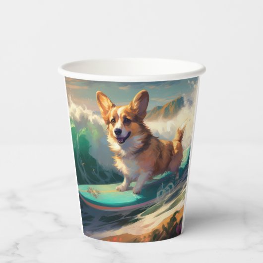 Gobelets En Papier Corgi Beach Surf Peinture (Verso)