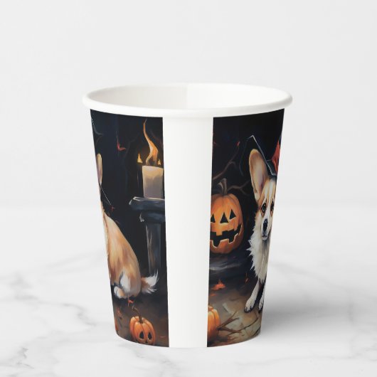 Gobelets En Papier Corgi Citrouille Halloween effroi (Gauche)