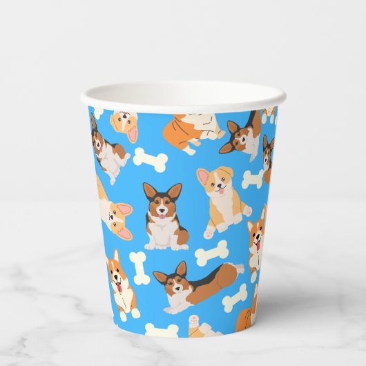 Gobelets En Papier Corgi Cute Motif bleu (Verso)