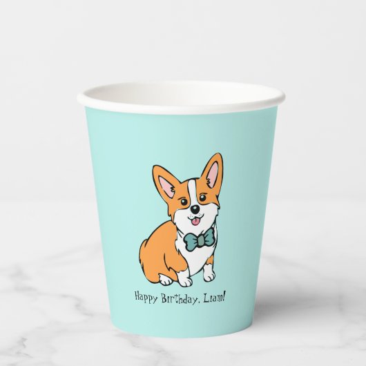 Gobelets En Papier Corgi d'anniversaire personnalisé (Recto)