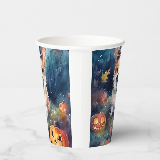 Gobelets En Papier Corgi d'Halloween avec la peur Citrouille (Droite)