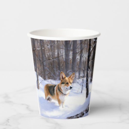 Gobelets En Papier Corgi laisse neiger Noël (Recto)