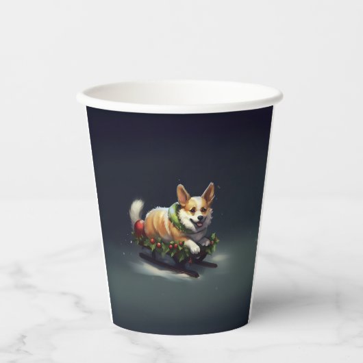 Gobelets En Papier Corgi neige de Noël hiver (Recto)