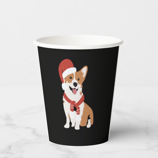 Gobelets En Papier Corgi portant un chapeau de santa (Recto)