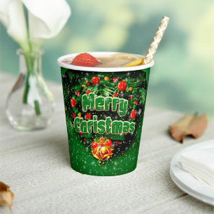 Gobelets En Papier Correspondance Green Joyeux Noël Gold cloches