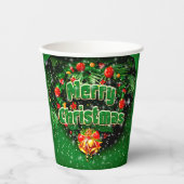 Gobelets En Papier Correspondance Green Joyeux Noël Gold cloches (Recto)