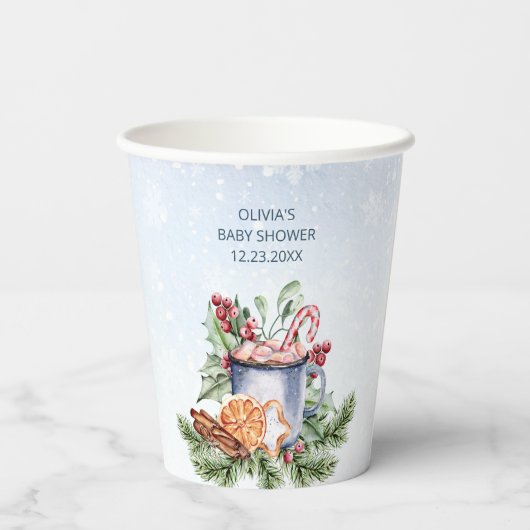 Gobelets En Papier Cosy Coca chaud hiver Baby shower neigeux (Verso)
