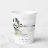 Gobelets En Papier Côte Miami Beach Palm Tree Mariage d'aquarelle (Verso)