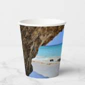 Gobelets En Papier Côte tropicale de plage avec un Big Rock (Recto)