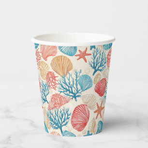 Gobelets En Papier Côtière rustique - Coquillages, Poisson étoilé, Ba