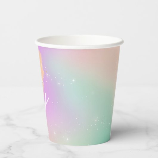 Gobelets En Papier Coton bonbon étoile poussière pêche turquoise viol (Verso)
