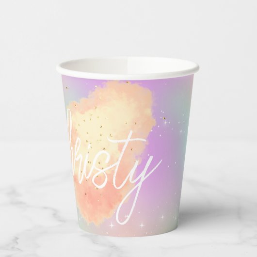 Gobelets En Papier Coton bonbon étoile poussière pêche turquoise viol (Gauche)