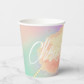 Gobelets En Papier Coton bonbon étoile poussière pêche turquoise viol (Recto)