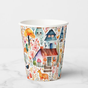 Gobelets En Papier Cottage noyau floral de campagne animaux maisons
