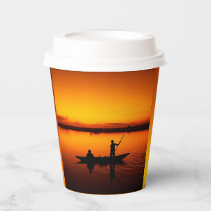 Gobelets En Papier Coucher de soleil, bateau d'aviron Silhouette-1649