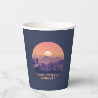 Gobelets En Papier Coucher de soleil de montagne vintage violet jaune