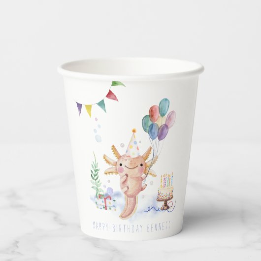 Gobelets En Papier Couleur d'eau douce Axolotl fête d'anniversaire (Verso)