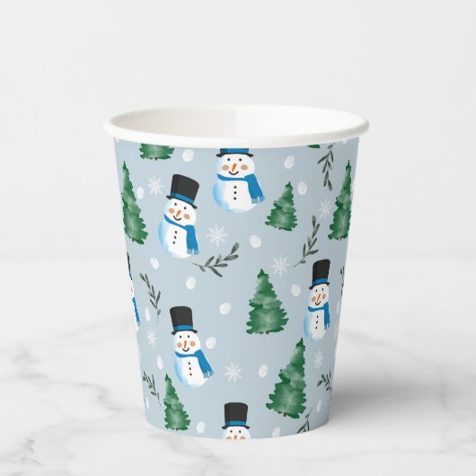 Gobelets En Papier Couleur d'eau douce Motif neige d'hiver (Gauche)