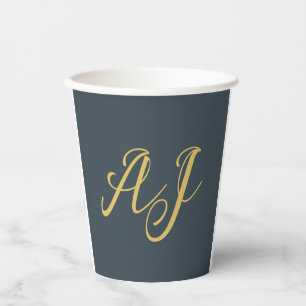 Gobelets En Papier Couleur Or Charbon Monogramme Initial Professionne