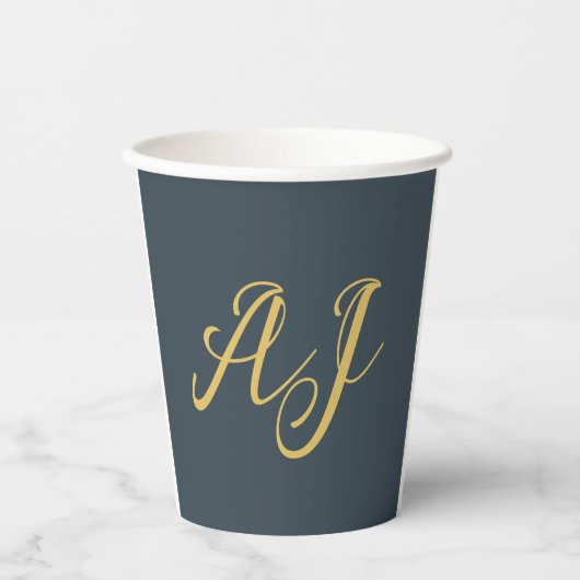 Gobelets En Papier Couleur Or Charbon Monogramme Initial Professionne (Recto)