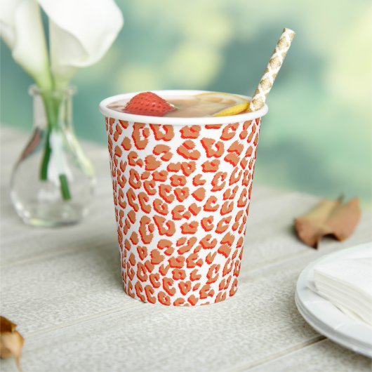 Gobelets En Papier Couleur orange et Empreinte de léopard blanc (Insitu)