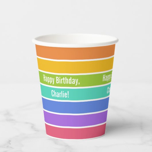 Gobelets En Papier Couleurs arc-en-ciel texte personnalisé (Recto)
