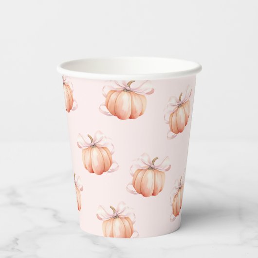 Gobelets En Papier Coupe Baby shower Citrouille Bow rose (Verso)