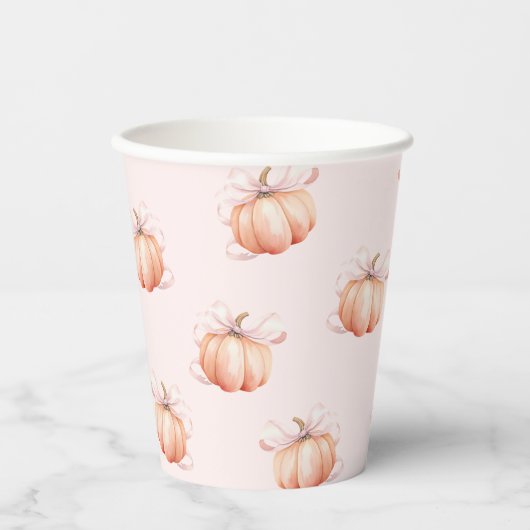 Gobelets En Papier Coupe Baby shower Citrouille Bow rose (Recto)