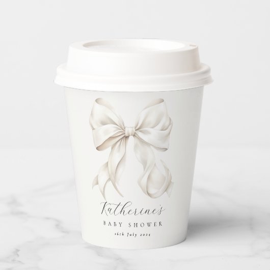 Gobelets En Papier Coupe blanche de papier Baby shower Bow (Recto)