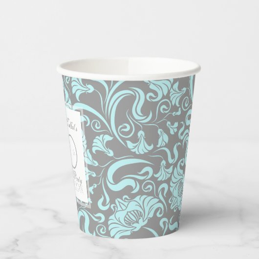 Gobelets En Papier Coupe Blue Grey Floral 60e Anniversaire Party Pape (Gauche)