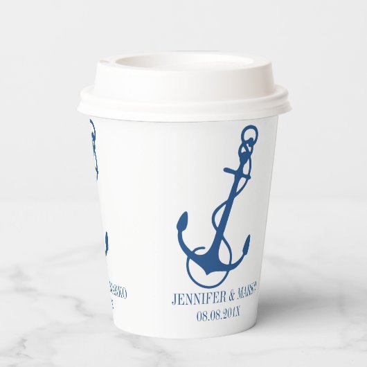 Gobelets En Papier Coupe d'Ancre en papier bleu nautique (Verso)