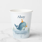 Gobelets En Papier Coupe d'anniversaire Ahoy Little Sailor | Baleine (Verso)