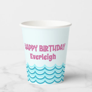Gobelets En Papier Coupe d'anniversaire de natation turquoise et rose
