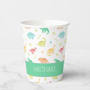 Gobelets En Papier Coupe d'anniversaire du Green Blue Pastel Dino
