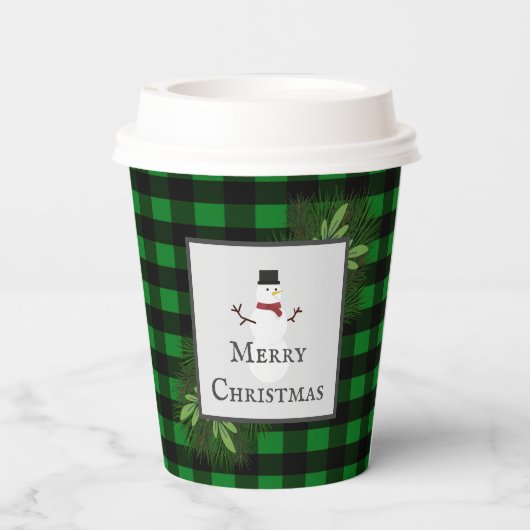 Gobelets En Papier Coupe de papier à plat Snowman Green Buffalo (Verso)