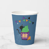Gobelets En Papier Coupe de papier bleu Halloween Chat noir mignon (Verso)