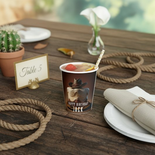 Gobelets En Papier Coupe de papier d'anniversaire de Cowboy - Rustiqu