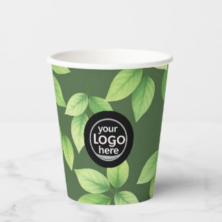 Gobelets En Papier Coupe de papier feuille verte - Logo personnalisé