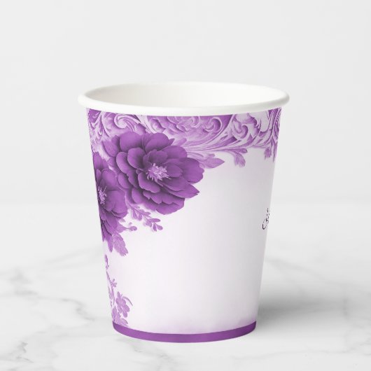 Gobelets En Papier Coupe de papier fleuri violet (Recto)