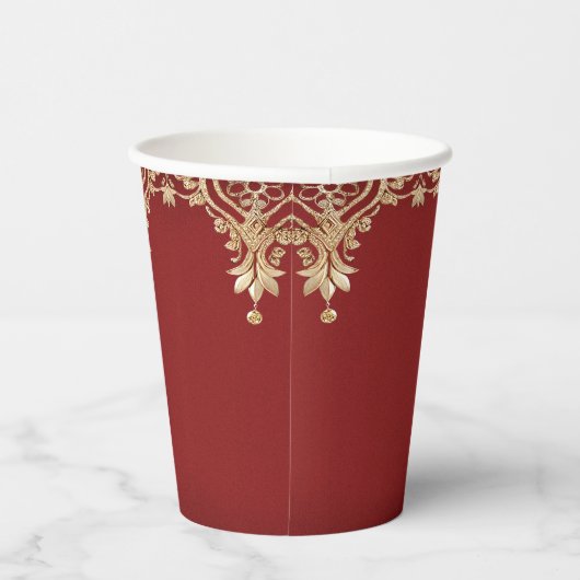 Gobelets En Papier Coupe de papier floral rouge or moderne (Droite)