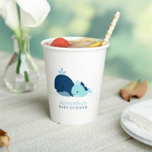 Gobelets En Papier Coupe de papier Maman et Bleue Bébé Baleines
