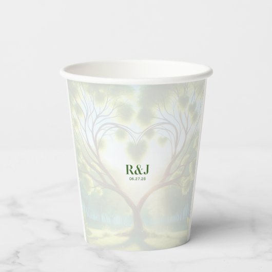 Gobelets En Papier Coupe de papier Mariage Monogramme vert (Verso)