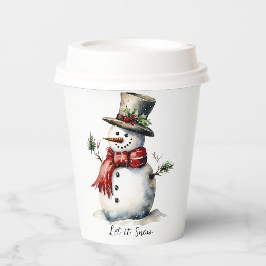 Gobelets En Papier Coupe de papier Snowman avec couvercle (Recto)