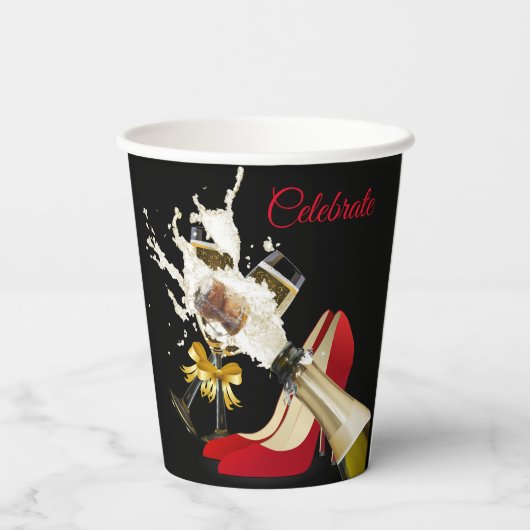 Gobelets En Papier Coupe En Papier Champagne Et Chaussures Rouges (Verso)