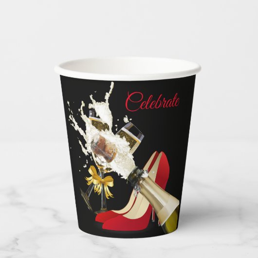 Gobelets En Papier Coupe En Papier Champagne Et Chaussures Rouges (Recto)